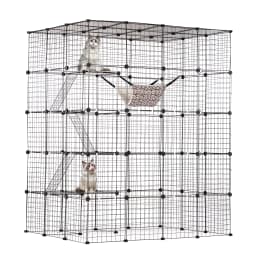 SucceBuy Large Cat Cage Detachable Metal Wire Cat Enclosure with Front Doors Hammock Ramp ladders Crate Exercise Place for Cat