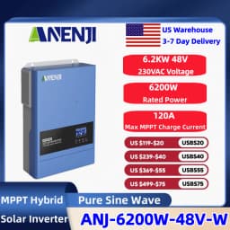 ANENJI 6.2KW 220v Hybrid Inverter Solar 48v Off Grid Inversor Built 120A MPPT Charge Controller With WiFi For Home Energy System