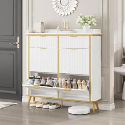 Fluted Shoe Cabinet Storage, Modern Slim Shoe Organizer Cabinet with 4 Flip Drawers & 2 Drawers, Customized
