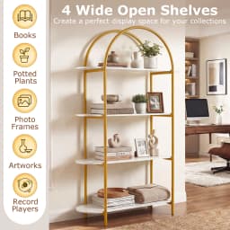 Arched Bookshelf, 4-Tier Open Bookcase w/ Sturdy Metal Frame for Living Room