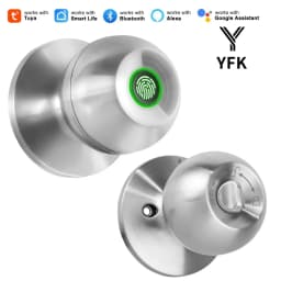 YFK TUYA Smart Life Fingerprint Door Lock Knob, Keyless Entry Bluetooth Electronic Door Lock with Tuya APP Control Password Key Unlock Auto Lock for Home Bedroom Office Hotel