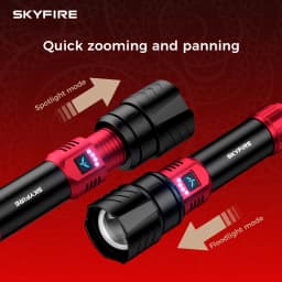 SKYFIRE new high-brightness LED rechargeable flashlight, which can be adjusted to 4 different modes, has a battery life of 17 hours and is suitable for camping, home use and outdoor activities.