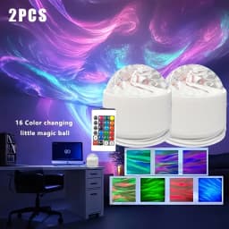 2 RGB Remote Control Wave Projector Lamp | Adjustable Aurora and Galaxy Night Lights, Stepless Dimming, Ideal for Bedrooms, Home Theaters, and Dome Lighting, USB Rechargeable, Multiple Colors