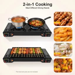 2500W Portable Camping Stove 2 Burners Camping Stove with Baking Tray & Portable Case Use Butane or LPG Home Application Outdoor