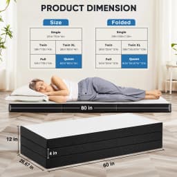 MCQ Foldable Tri-fold Mattress 4 Inch Portable Soft Bed Pad Collapsible and Washable Cover with CertiPUR-US Certified for Home