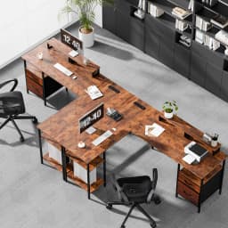 JHK 62IN L Shaped Computer Desk with 2 Drawers Wood Table with Adjustable Storage Shelves Charging Station Desk for Office