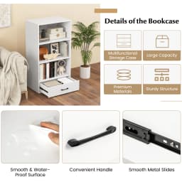 4-Tier Bookcase with Drawer 3 Open Shelves Anti-Toppling Kits Home Office
