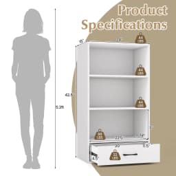 4-Tier Bookcase with Drawer 3 Open Shelves Anti-Toppling Kits Home Office
