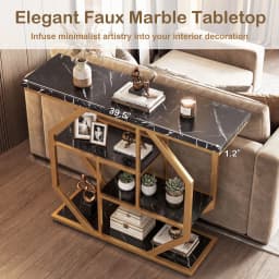 40” Console Table w/ Storage Shelves, Geometric Metal Frame for Hallway, Entrance