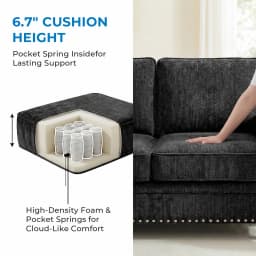 Modern 3PCS Chenille Sofa Set Thick Cushion Rivet Design Living Room Couch with Wood Frame & Gourd Shape Legs