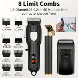 Professional Hair Clipper Set with LCD Display, Rechargeable Electric Trimmer for Men, Includes T-Outliner, Foil Shaver, Guide Combs & Accessories