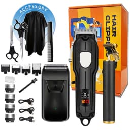 Professional Hair Clipper Set with LCD Display, Rechargeable Electric Trimmer for Men, Includes T-Outliner, Foil Shaver, Guide Combs & Accessories