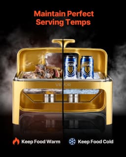 SucceBuy 9Qt Roll Top Chafing Dish Buffet Stainless Steel Chafer with Full Size Pan Visible Lid Rectangle Catering Warmer Server