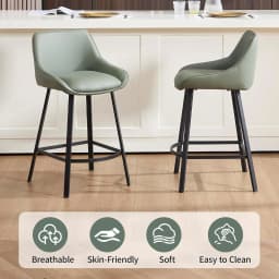 26" Modern Bar Stools Set of 2, Faux Leather Upholstered Bar Stools, Counter Height Bar Chairs with Back, Customized