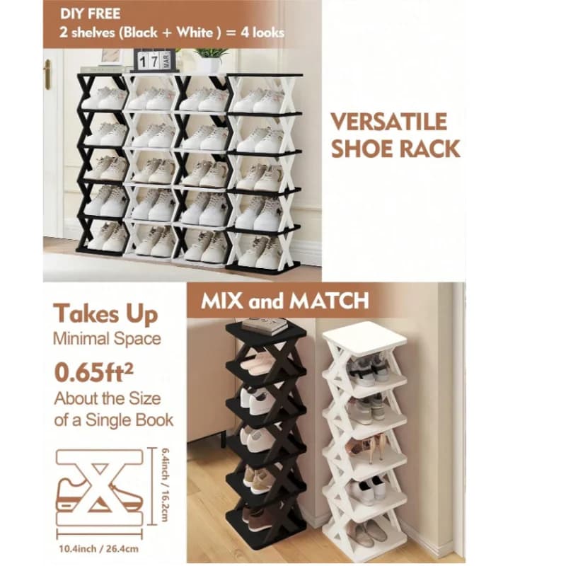 Multi-tier Vertical Shoes Storage Rack 6-9 Layers X-shaped Detachable Plastic Shoe Organizer Lightweight Easy Disassembly Household Space Saving Shoe Shelf Stackable Design Footwear Storage Holder For Indoor Home Bedroom Entrance Shoe Organization