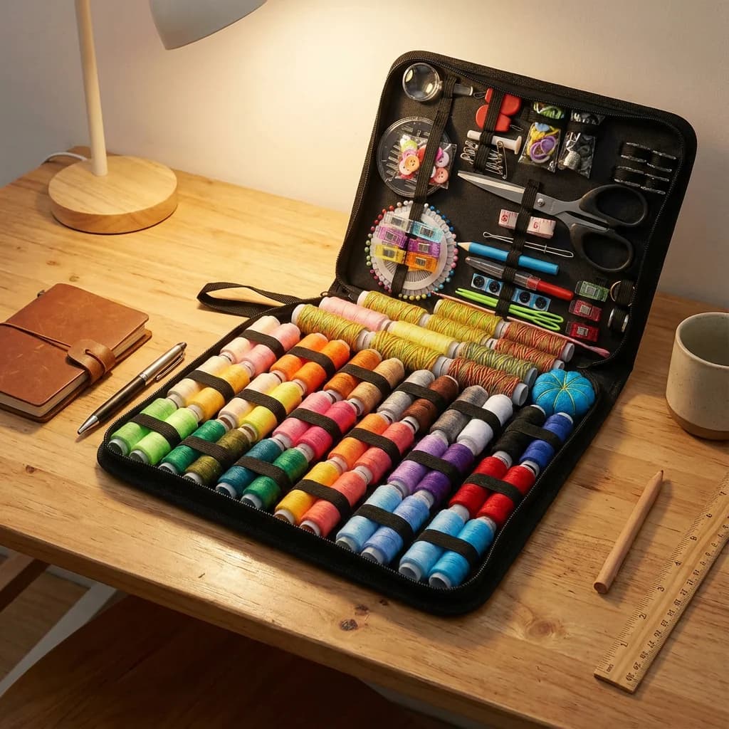 Multi - scenario Sewing Kit for Home Travel Emergency, Large Storage Box with Complete Tools & Durable Color Threads