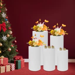 5Pcs Cylinder Pedestal Stand, Metal Cylinder Stands for Party Event Decor White Cylinder Pedestal Stand for Cake, Dessert,Flower