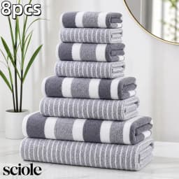 8-Piece Ultra Absorbent Towel Set, Lint-Free & Super Soft Two-Tone Striped Bath Towel Collection, Premium Microfiber Bathroom Towel Set Includes 2 Bath Towels, 2 Face Towels & 4 Hand Towels, Suitable for Bathroom, Spa & Hotel Use