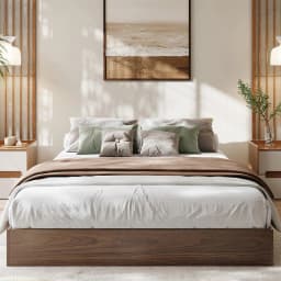Queen Bed Frame, Wood Platform Bed with Sturdy Wooden Slats, Modern Minimalist Design, No Box Spring Needed, Easy Assembly, Walnut