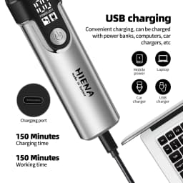 HIENA Professional Multifunctional Hair Clipper Set, R-Type Adjustable Blade, Cordless Barber Clippers with LED Display, Ear and Nose Hair Trimmer, 6 Guide Combs, Rechargeable Electric Grooming Kit for Men, USB Charging, Haircut Clippers