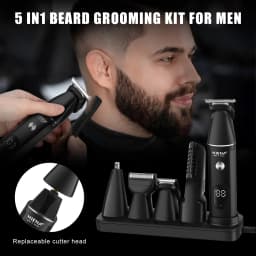 HIENA Professional Multifunctional Hair Clipper Set, R-Type Adjustable Blade, Cordless Barber Clippers with LED Display, Ear and Nose Hair Trimmer, 6 Guide Combs, Rechargeable Electric Grooming Kit for Men, USB Charging, Haircut Clippers