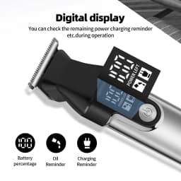 HIENA Professional Multifunctional Hair Clipper Set, R-Type Adjustable Blade, Cordless Barber Clippers with LED Display, Ear and Nose Hair Trimmer, 6 Guide Combs, Rechargeable Electric Grooming Kit for Men, USB Charging, Haircut Clippers