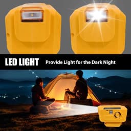 20V Battery Powered Inverter Compatible with Dewalt DCB201 DCB203 DCB240 DCB205 DCB206 Lithium Battery, 220V Universal Socket Power Inverter with Fast Charging USB C & LED Flashlight for Camping RV Emergency