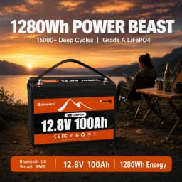 BUKNUWO LiFePO4 12V/12.8V 100Ah Lithium Battery Pack With Bluetooth Built-in 100A BMS Grade A Cells 8000+ Cycles BMS Grade A For Boat RV Campers Solar System