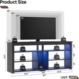 LED Tall TV Stand, Entertainment Center or 55/60/65 Inch TV, Gaming TV ole with Storage or PS4, Adjustable Shel TV Cabinet or Li