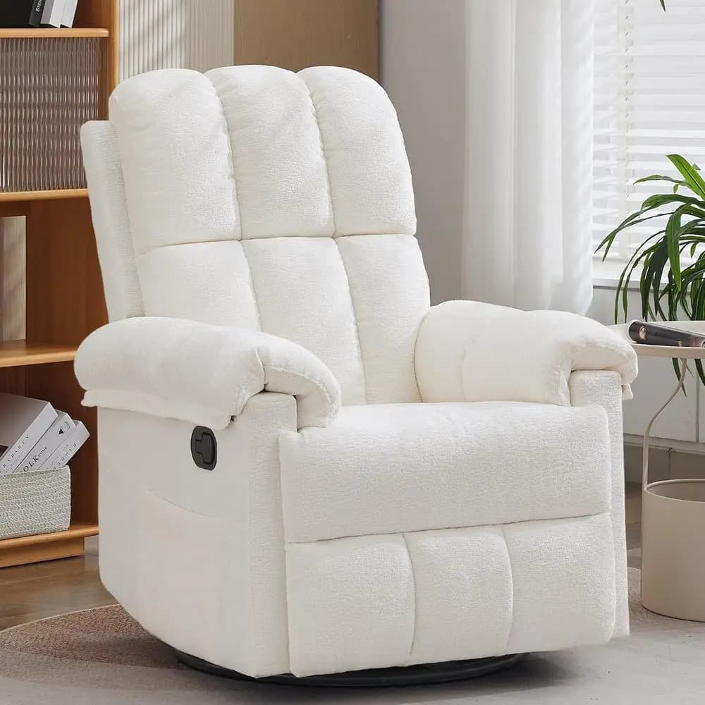Recliner Chair, Swivel Rocker Recliner Chair or Adults, Small Recliners or Small Spaces, Upholstered Manual Recliner with Side k