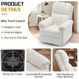 Recliner Chair, Swivel Rocker Recliner Chair or Adults, Small Recliners or Small Spaces, Upholstered Manual Recliner with Side k