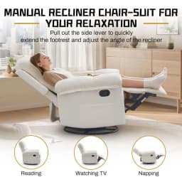 Recliner Chair, Swivel Rocker Recliner Chair or Adults, Small Recliners or Small Spaces, Upholstered Manual Recliner with Side k