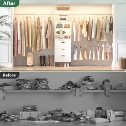 96'' Wall Mounted Closet Organizer System with 3 Hanging Rods & 3 Wood Drawers, Heavy Duty Expandable Wardrobe Storage Rack for Walk-in Closet, Bedroom, Laundry Room