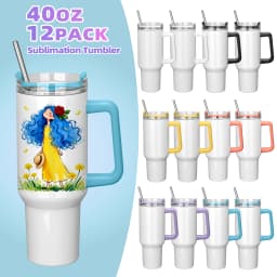 12 Pack 40 oz Sublimation Tumblers,Removable Handle Coffee Travel Mug With Straw lid,For Tumbler Press Machine,Outdoor, Gym