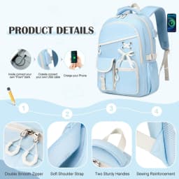 Light Blue 3-Piece Backpack Set With Lunch Bag And Pencil Case For Adults