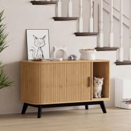 Cat Litter Box Enclosure 39 Inch Hidden Litter Box Furniture With Cat Litter Mat And Sliding Door Modern Indoor Cat House Side End Table For Living Room Natural Wood Color