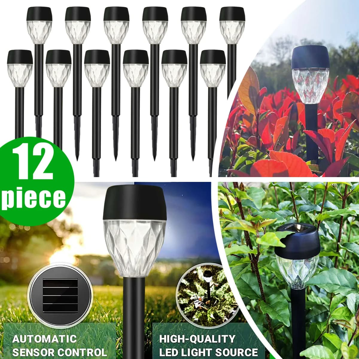 12Pcs Solar-Powered Outdoor New Style Stick Lights, Lawn Lights, Warm Light/White Light Led Lighting, Garden Lights, Path Lights, Suitable for Sidewalks, Patios, Yards, Villa Gardens, and Ground-Inserted Lights