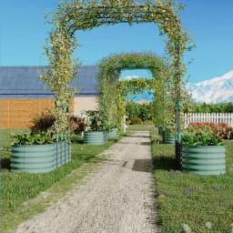 Galvanized Raised Garden Bed with 96in Arch Trellis, Rustproof Expandable Planter Box for Vines Flowers Herbs