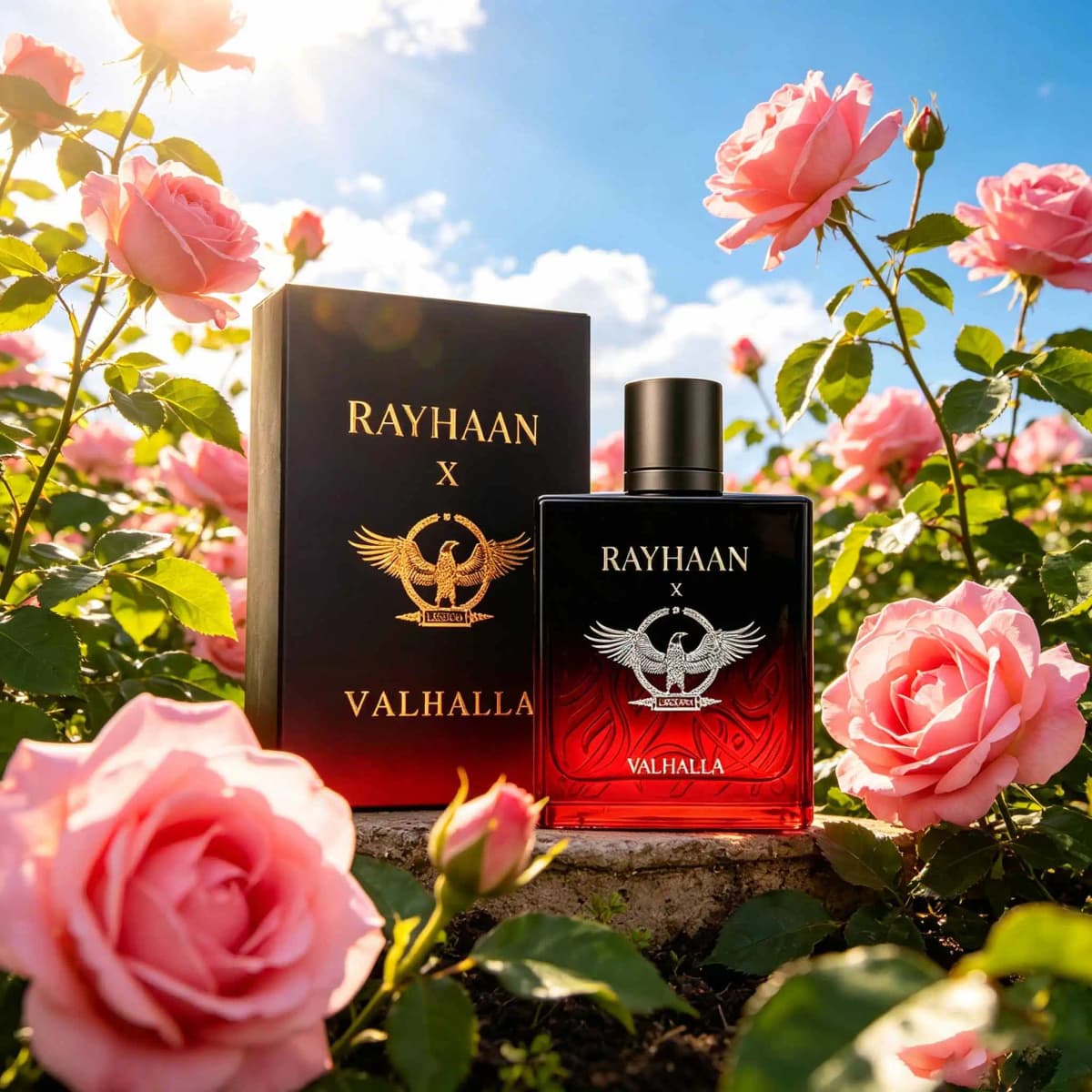 RAYHAAN Valhalla Eagles perfume for Men, vintage red and black relief bottle, mellow oriental wood spice, long-lasting fragrance, mature tough man atmosphere fragrance.
