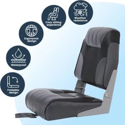 2 Pack Boat Seats, Low Back Folding Boat Seats, Fishing Boat Chairs With Thick Sponge Padding, Hinge & Fold-Down Design for Speedboat, Canoe, Sightseeing Boats