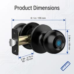 Smart Fingerprint Door Knob Lock Tuya App Control Keyless Entry Smart Lock Temporary Password Unlock Easy Install Round Handle Lock for Bedroom Office Interior Doors