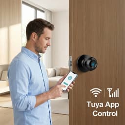 Smart Fingerprint Door Knob Lock Tuya App Control Keyless Entry Smart Lock Temporary Password Unlock Easy Install Round Handle Lock for Bedroom Office Interior Doors