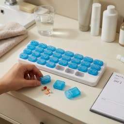 Zoyiancy 31 Day Pill Organizer, Monthly Travel Pill Box with Removable Blue Compartments, Unique Keyboard Style Daily Vitamin Tablet Supplement Case