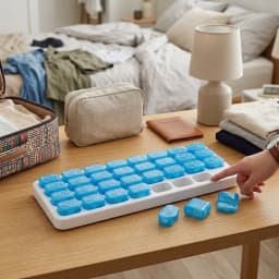 Zoyiancy 31 Day Pill Organizer, Monthly Travel Pill Box with Removable Blue Compartments, Unique Keyboard Style Daily Vitamin Tablet Supplement Case