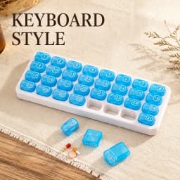 Zoyiancy 31 Day Pill Organizer, Monthly Travel Pill Box with Removable Blue Compartments, Unique Keyboard Style Daily Vitamin Tablet Supplement Case