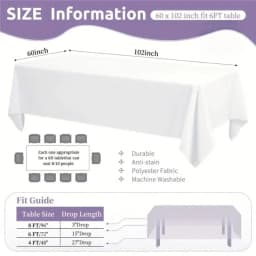 6 Pack White Table Cloths 60 X 102 Inch, for 6ft Rectangle Tables, Polyester Covers for Dining, Wedding, Party, Banquet And Camping,For Halloween and Christmas
