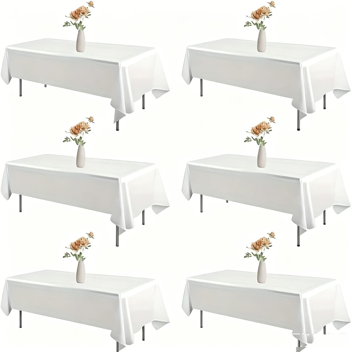 6 Pack White Table Cloths 60 X 102 Inch, for 6ft Rectangle Tables, Polyester Covers for Dining, Wedding, Party, Banquet And Camping,For Halloween and Christmas