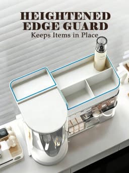 2-Tier Rotating Makeup Organizer with Brush Holder, Large Capacity Skincare Storage Box for Bathroom Countertop Vanity Dresser, White