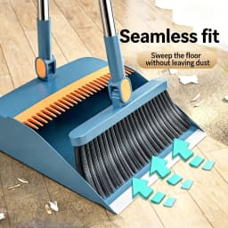 Broom And Dustpan Set, Blue, 2-Piece, 180 Degree Rotatable, Extendable Handle Up To 53 Inches, 4-Layer Thick Brush, Comb Teeth, Folding Storage