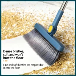 Broom And Dustpan Set, Blue, 2-Piece, 180 Degree Rotatable, Extendable Handle Up To 53 Inches, 4-Layer Thick Brush, Comb Teeth, Folding Storage